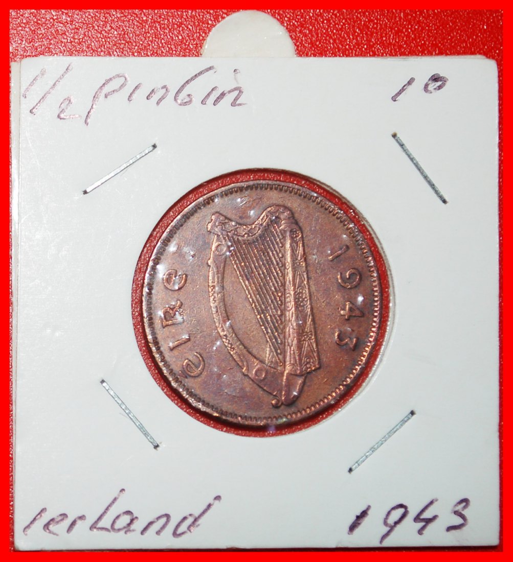  Ⰶ GROSSBRITANNIEN 1939-1967:IRLAND★1/2 PENNY 1943 SCHWEIN KRIEGS (1939-1945) PACKUNG★OHNE VORBEHALT!   