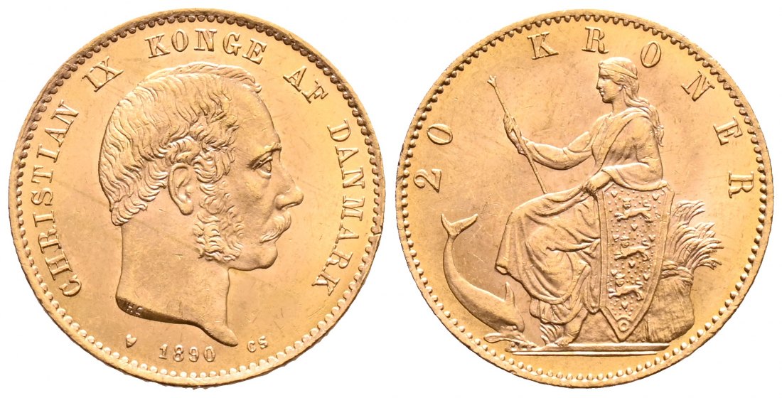 PEUS 2156 Dänemark 8,06 g Feingold. Christian IX. (1863 - 1906) 20 Kroner GOLD 1890 CS Kopenhag Kl. Kratzer, Vorzüglich