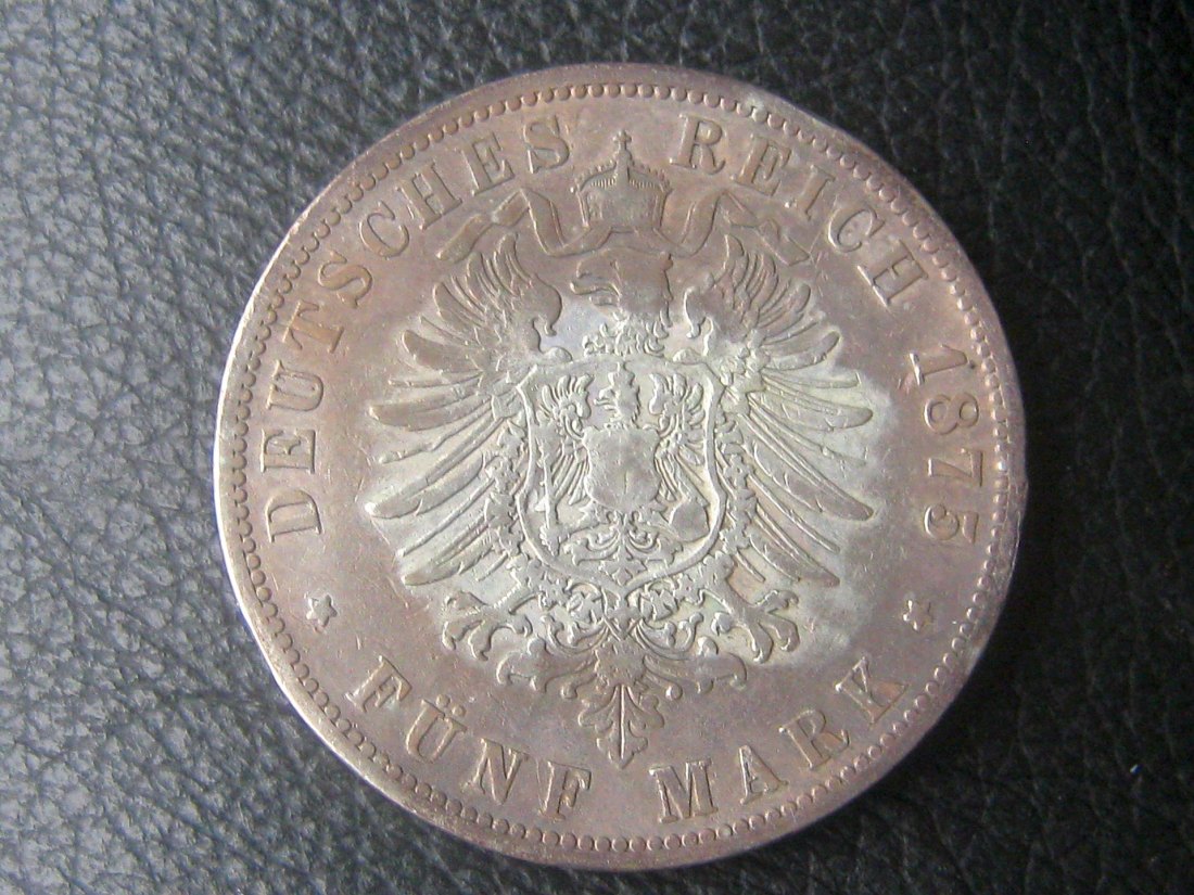  5 Mark Wilhelm I. von Preussen 1875 B; 900er Silber, 25 Gramm, ss   