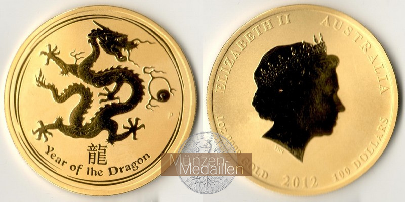 Australien    100 Dollar MM-Frankfurt Feingold: 31,1g Year of the Dragon 2012 