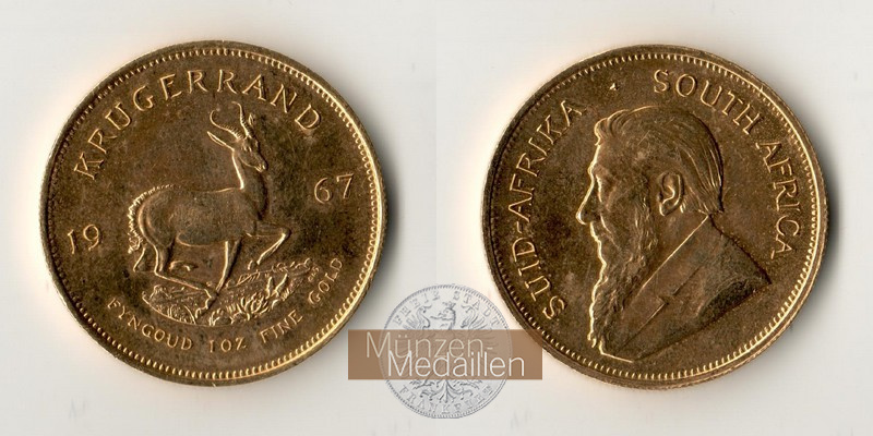 Süd-Afrika MM-Frankfurt   Feingewicht: 31,1g Gold Krügerrand 1967 