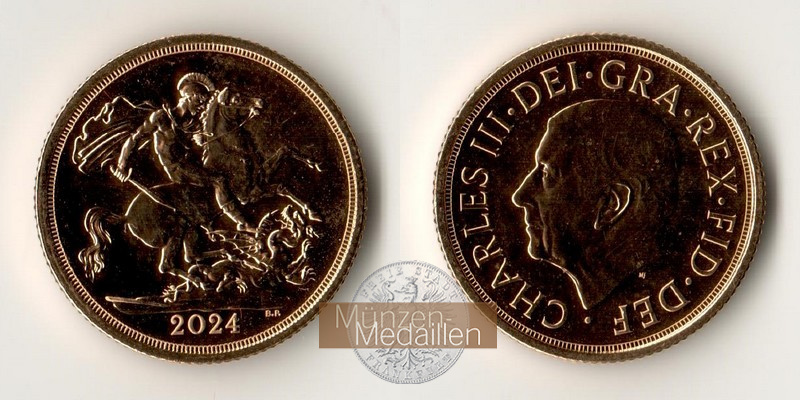 Grossbritannien  Sovereign MM-Frankfurt  Feingold: 7,32g Charles III 2024 