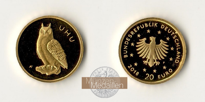 BRD  20 Euro MM-Frankfurt Feingold: 3,88g Einheimische Vögel - UHU 2018 F 