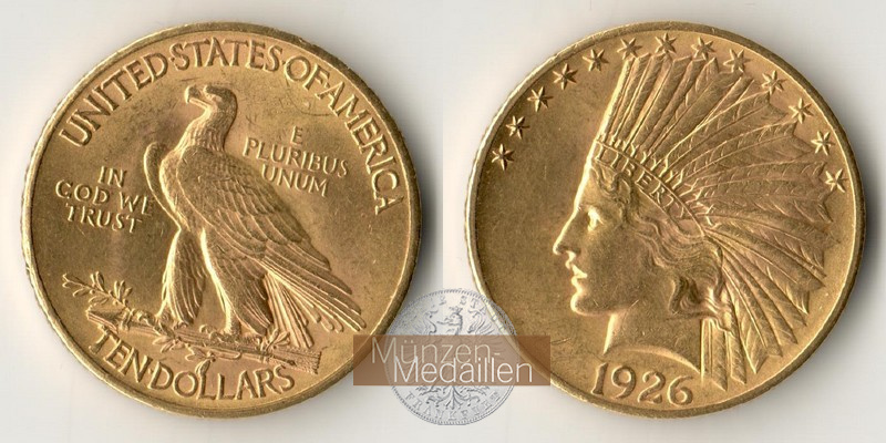 USA MM-Frankfurt Feingewicht: 15,05g Gold 10 Dollar 1926 Indian Head