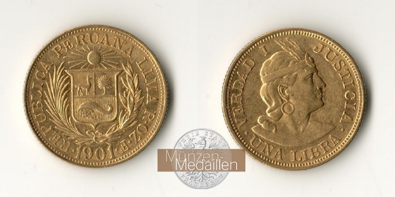 Peru MM-Frankfurt Feingold: 7,32g 1 Libra 1901 