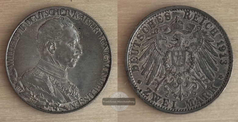  Deutsches Kaiserreich. Preußen, Wilhelm II. 2 Mark 1913 A  FM-Frankfurt   Feinsilber: 10g   