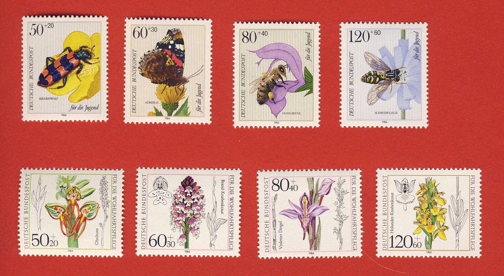  Bund 1984 2 Sätze Mi.1202- 1205 Insekten + Mi.1225 - 1228 Orchideen Postfrisch   