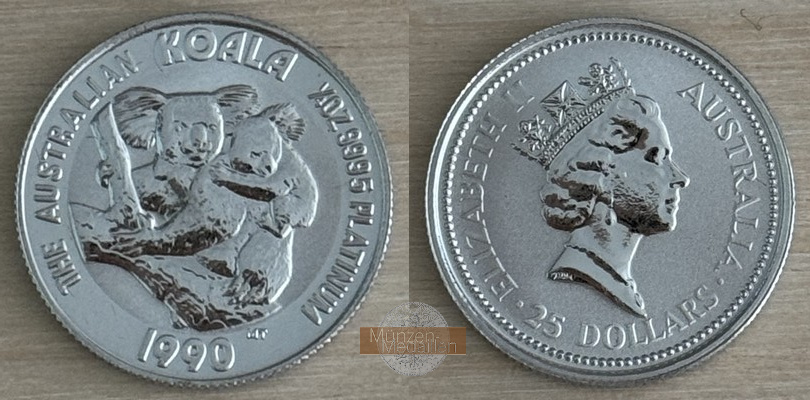 Australien 25 Dollar MM-Frankfurt Feinplatin: 7,78g Koala 1990 