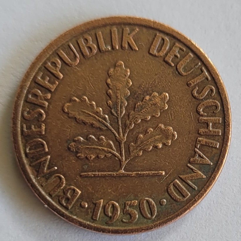  1 pfennig 1950 j Umlaufmünze gut erhalten Magnetisch   