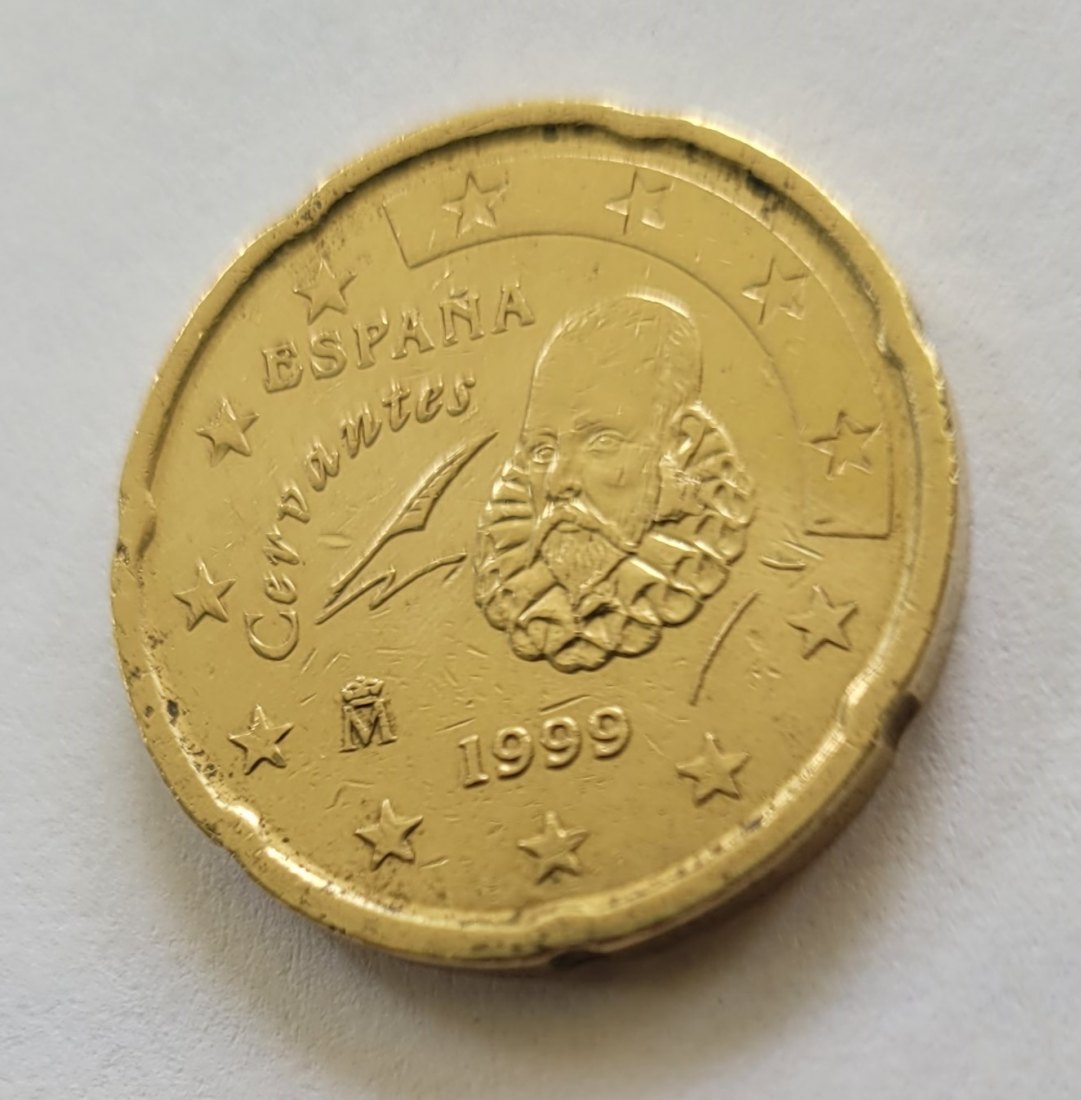  20 cent 1999 spanien, umlaufmünze gut erhalten mit Prägungsfehler   