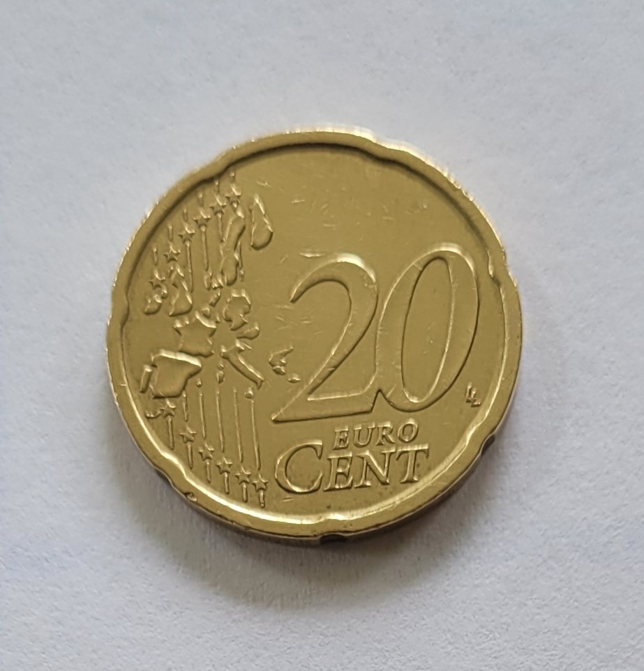  20 cent 1999 spanien, umlaufmünze gut erhalten mit Prägungsfehler   