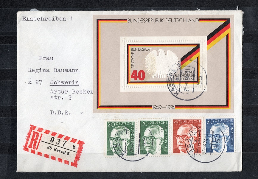  BRD 1974 Einschreiben mit Mi.807 Bl.10 + div. Echt gelaufen   