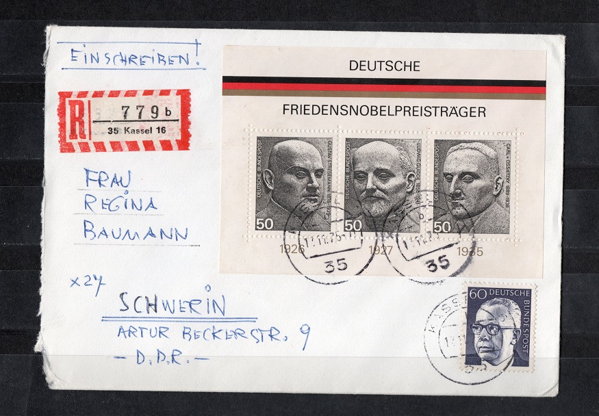  BRD 1975 Einschreiben mit Mi.871-873 Block 11 + div. Echt gelaufen   