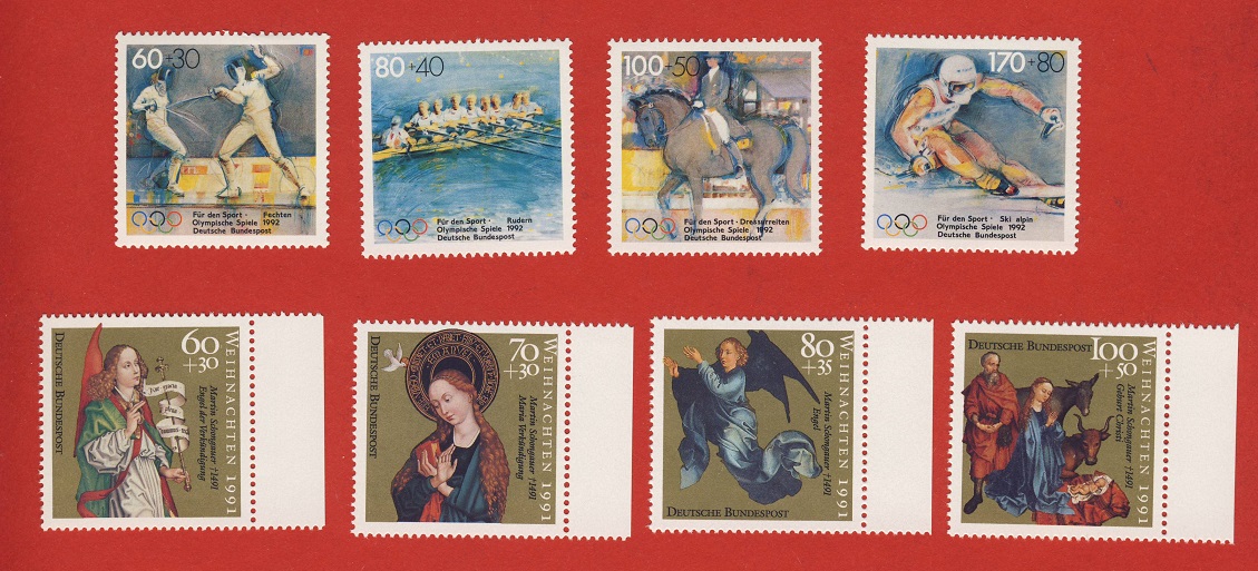  Bund 1991/92 2 Sätze Mi.1578 - 1581 Weihnachten + Mi.1592 - 1595 Sport Postfrisch   