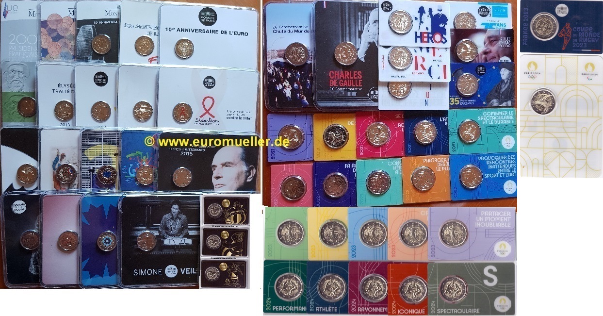 Frankreich Komplettsammlung...52x 2 Euro Gedenkmünze 2008-2024...in Coincard   