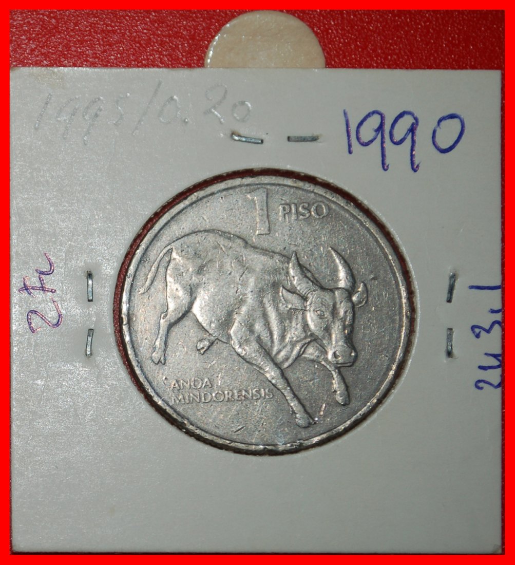  Ⰶ BULL (1983-1990): PHILIPPINES ★ 1 PISO 1990 ERROR! IN HOLDER!★LOW START ★ NO RESERVE!   