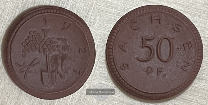  Sachsen Notmünzen  50 Pfennig 1921  FM-Frankfurt   Steinzeug vorzüglich   