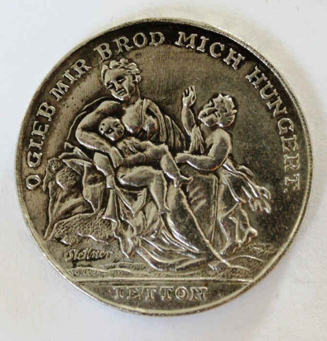  Medaille Hungertaler 1816/17 O Gieb mit mir Brod mich hungert IETTON Verzaget nicht Gott lebet noch   