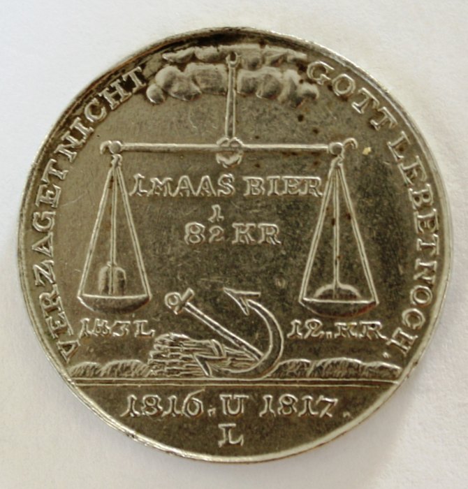  Medaille Hungertaler 1816/17 O Gieb mit mir Brod mich hungert IETTON Verzaget nicht Gott lebet noch   