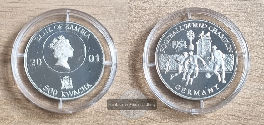  Sambia  500 Kwacha 2001  FIFA WM  1954  FM-Frankfurt  Feingewicht: 14,98g  Silber   