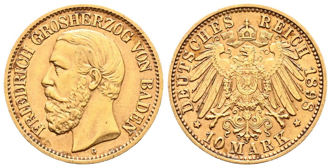 PEUS 2164 Kaiserreich - Baden 3,58 g Feingold. Friedrich I. (1852 - 1907) 10 Mark GOLD 1898 G Sehr schön