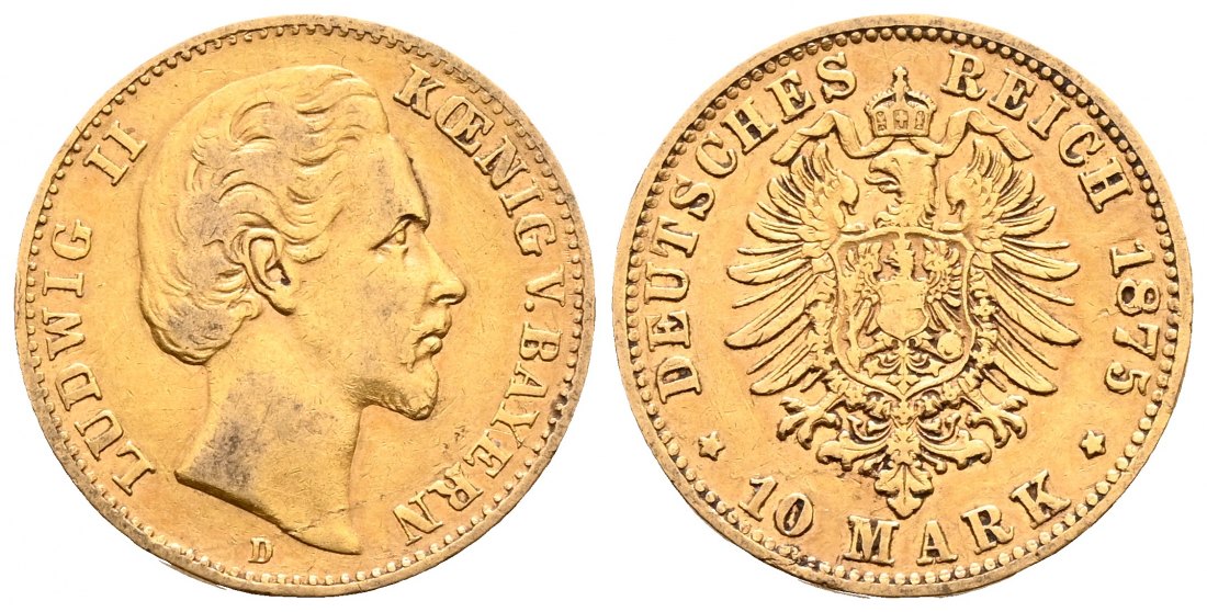 PEUS 2165 Kaiserreich - Bayern 3,58 g Feingold. Ludwig II. (1864-1886) 10 Mark GOLD 1875 D München Sehr schön