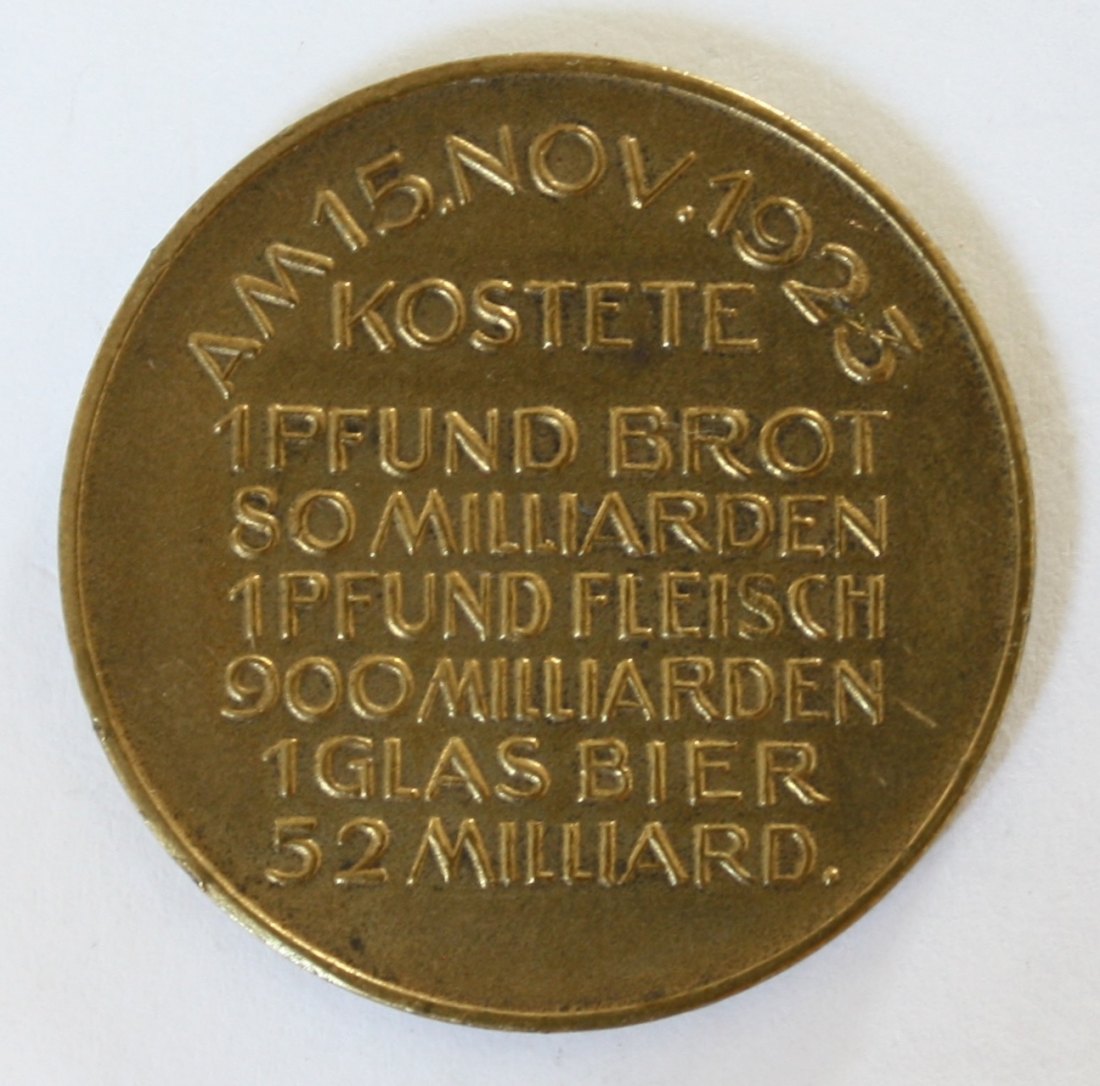  Medaille Hyperinflation Des deutschen Volkes Leidensweg Mitlehner Mittweida Preise 15.Nov.1923 ss   