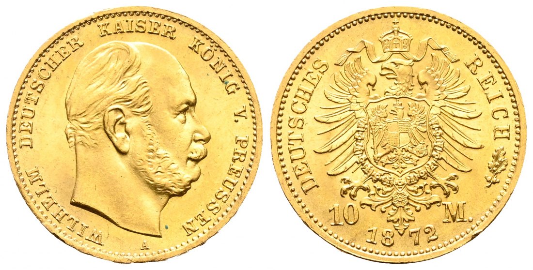 PEUS 2168 Kaiserreich - Preußen 3,58 g Feingold. Wilhelm I. (1861 - 1888) 10 Mark GOLD 1872 A Kl. Randfehler, fast Stempelglanz