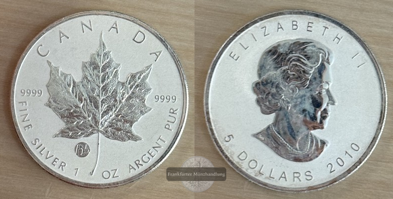  Kanada  5 Dollar  2010   Maple Leaf   FM-Frankfurt   Feinsilber: 31,1g   