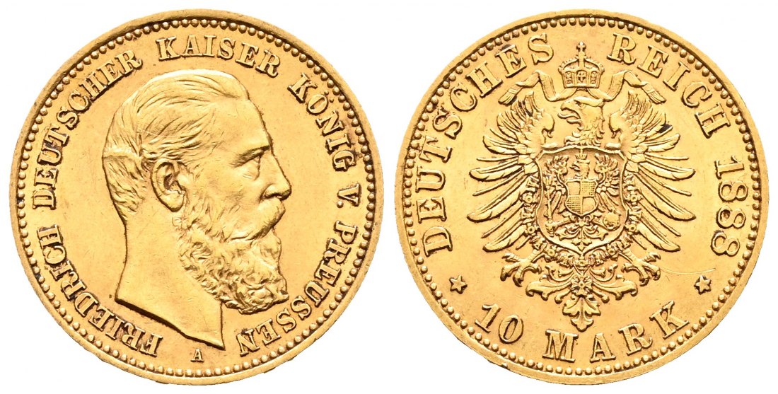 PEUS 2171 Kaiserreich - Preußen 3,58 g Feingold. Friedrich III. (09.03.- 15.06.1888) 10 Mark GOLD 1888 A Sehr schön +