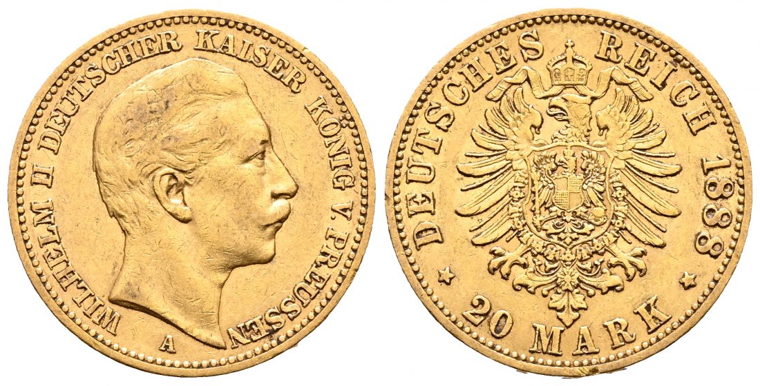 PEUS 2172 Preußen - Kaiserreich 7,16 g Feingold. Wilhelm II. (1888 - 1918) 20 Mark GOLD 1888 A Sehr schön