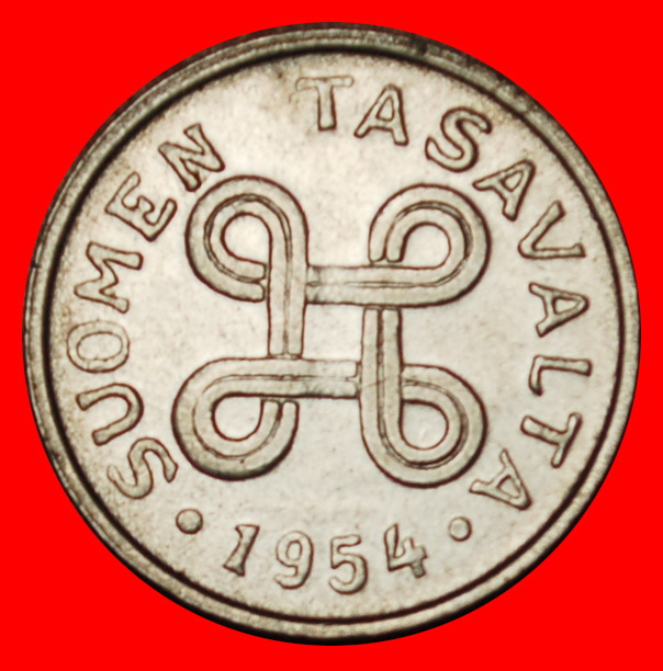  Ⰶ CROSS (1952-1962): FINLAND ★ 1 MARK 1954 MINT LUSTRE!★LOW START★NO RESERVE!   