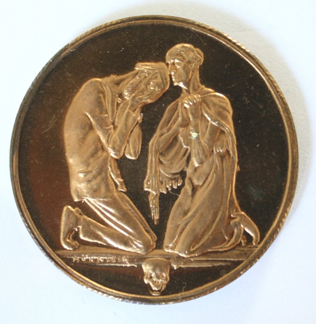  Medaille Hunger leidendes altes Ehepaar Preise August 1923 ex PP vergoldet Hochinflation Sachsen Not   