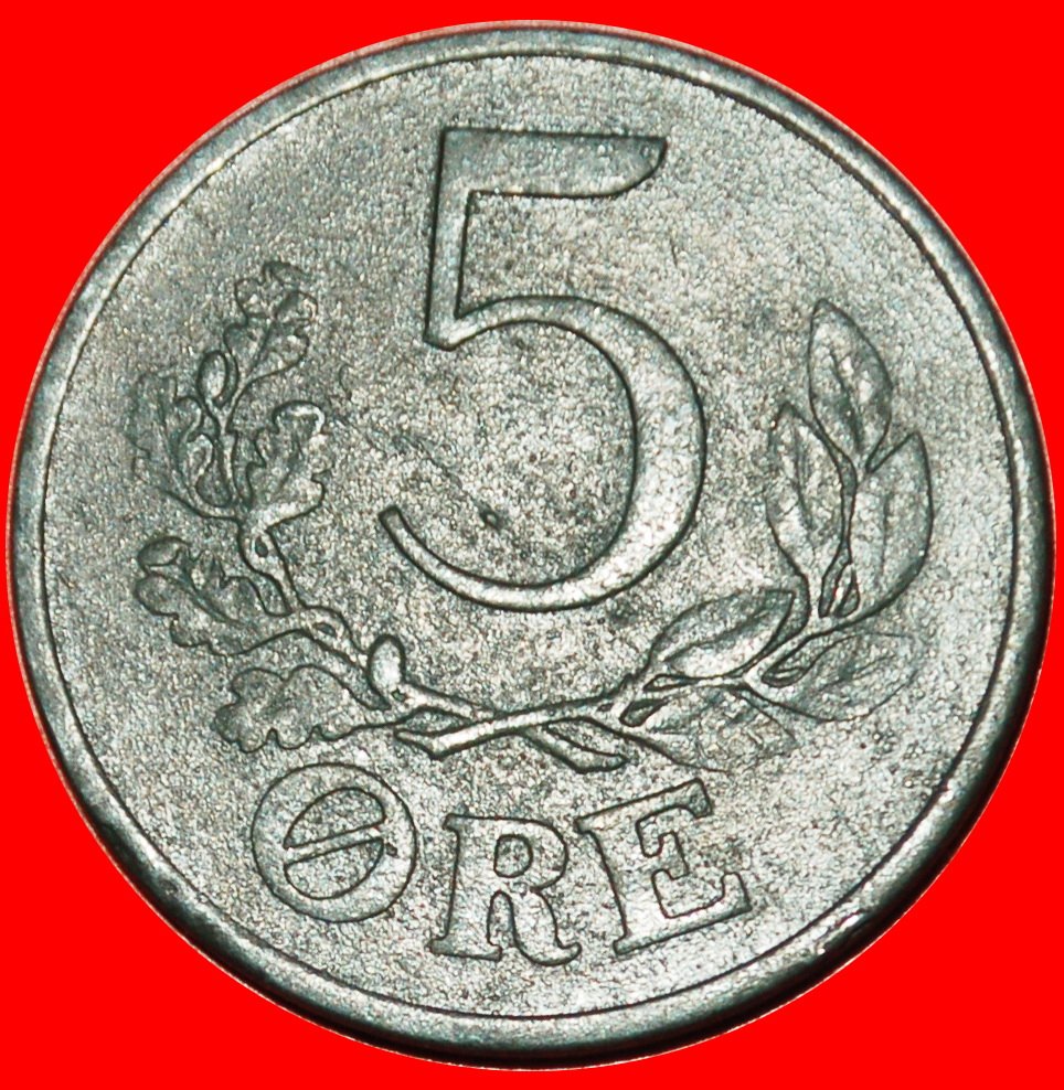  Ⰶ OCCUPATION BY GERMANY (1941-1945): DENMARK★5 ORE 1943! CHRISTIAN X 1912-1947★LOW START★NO RESERVE!   