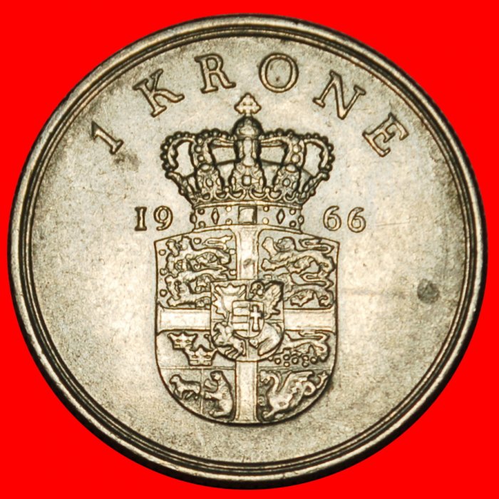  Ⰶ GREENLAND and FAROE 1960-1972: DENMARK★1 CROWN 1966 FREDERICK IX (1899-1972)★LOW START★NO RESERVE!   