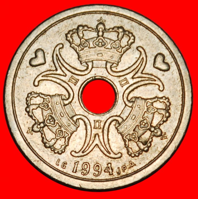  Ⰶ HERZEN (1992-2023): DÄNEMARK ★ 1 KRONE 1994! MARGRETHE II. (1972-)★OHNE VORBEHALT   