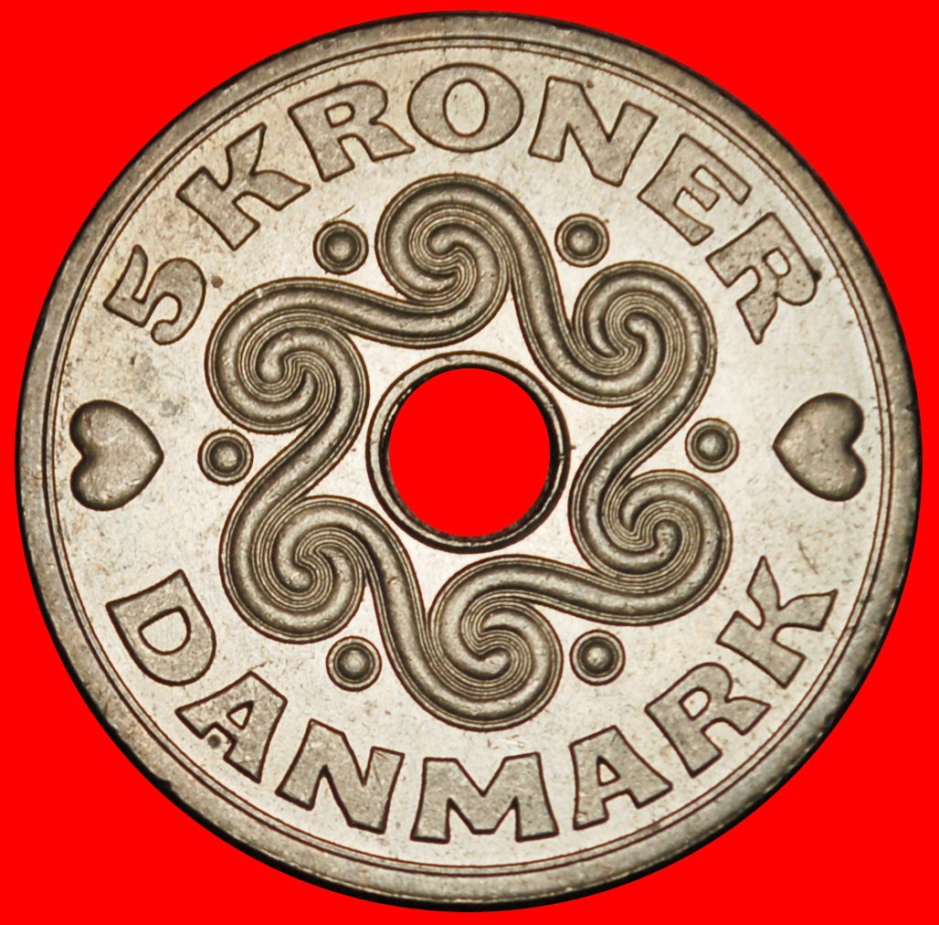  Ⰶ HERZEN (1990-2023): DÄNEMARK ★ 5 KRONER 1994 STEMPEL 2+B! MARGRETHE II. (1972-) STG★OHNE VORBEHALT   