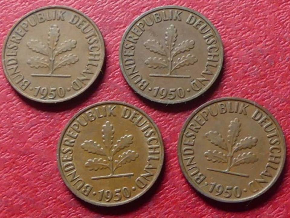  Münzsatz 4 x 2 Pfennig 1950 DFGJ - selten   