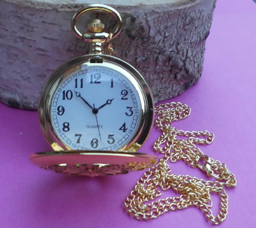  Taschenuhr Motiv Kompass Skelett 45mm 52gr mit 80cm Kette goldfarbig Quarzwerk NEU !   