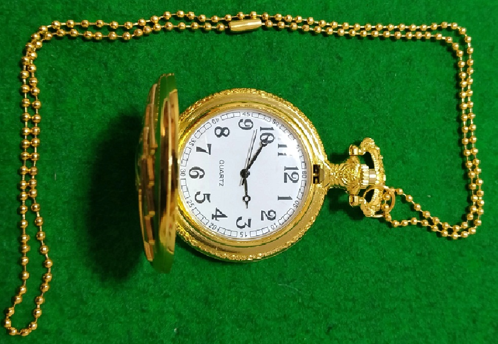  Taschenuhr Motiv Royal Flash 45mm 52gr mit 80cm Kette goldfarbig Quarzwerk NEU !   