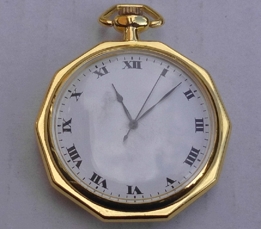  Taschenuhr 45mm goldfarbig Deckel mit Initialen Quarzwerk NEU !   