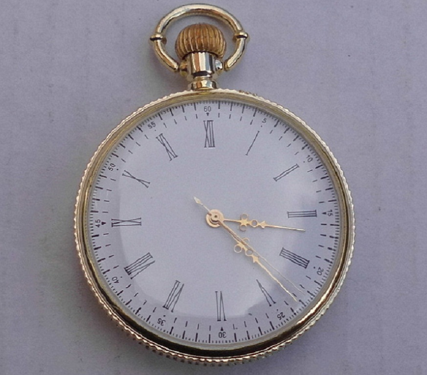  Taschenuhr Deckel mit Kaltemaillenmotiv 48mm goldfarbig Quarzwerk NEU !   