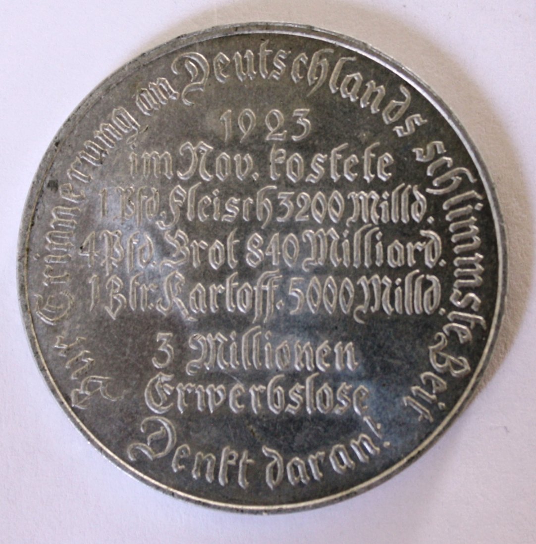  Medaille 1925 Gewerkschaft Die Arbeit ist der Fels auf dem die Kirche.... Inflation Preise Nov. 1923   