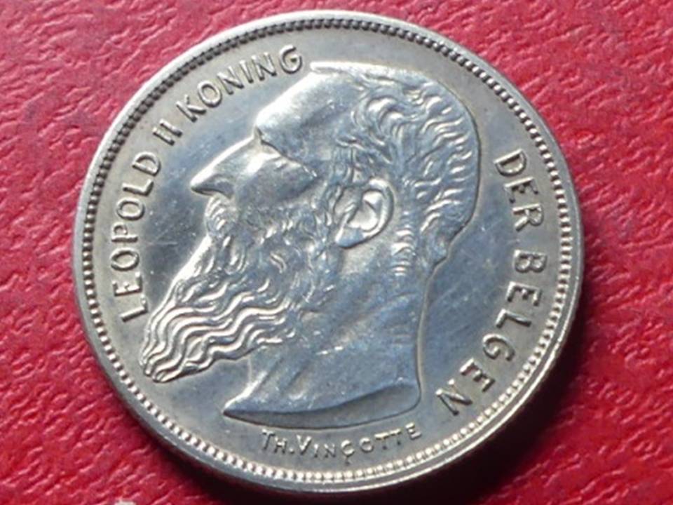  Silbermünze Belgien 2 Frank 1904 Leopold II, ca. 10 Gramm   