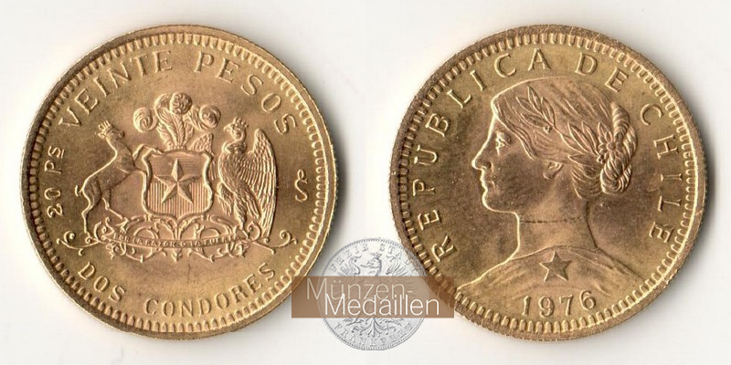 Chile MM-Frankfurt Feingold: 3,66g 20 Pesos 1976 