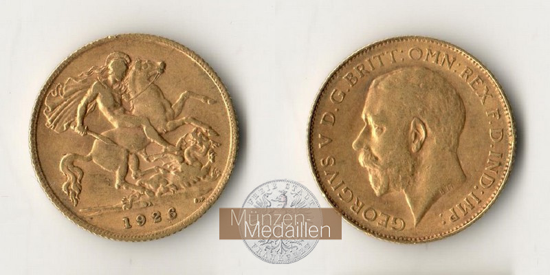 Grossbritannien MM-Frankfurt Feingewicht: 3,66g 1/2 Sovereign 1926 SA 