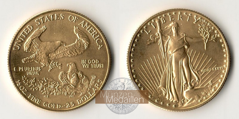 USA  25 Dollars MM-Frankfurt  Feingold: 15,5g Adler 1986 