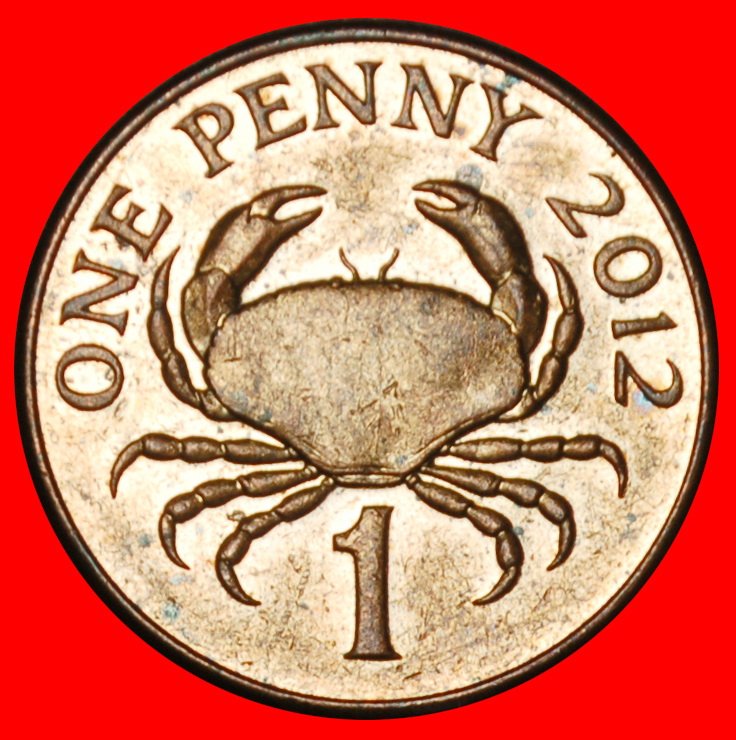  Ⰶ GREAT BRITAIN (1998-2012): GUERNSEY★1 PENNY 2012 CRAB★ELIZABETH II 1953-2022★LOW START★NO RESERVE!   