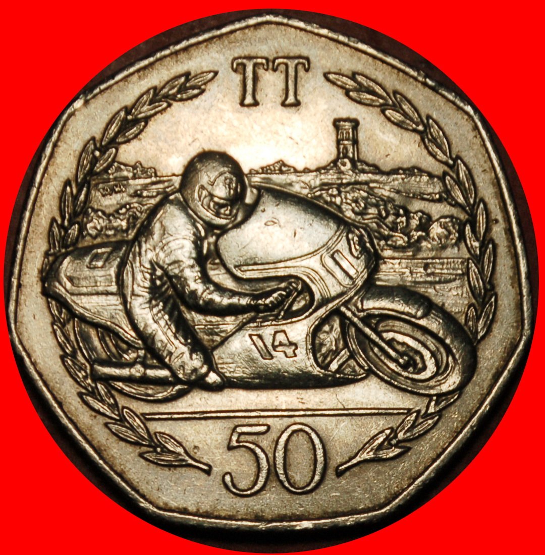  Ⰶ GROSSBRITANNIEN: INSEL MAN★ 50 PENCE 1983AA MOTORRAD SELTEN★ELISABETH II 1953-2022★OHNE VORBEHALT!   