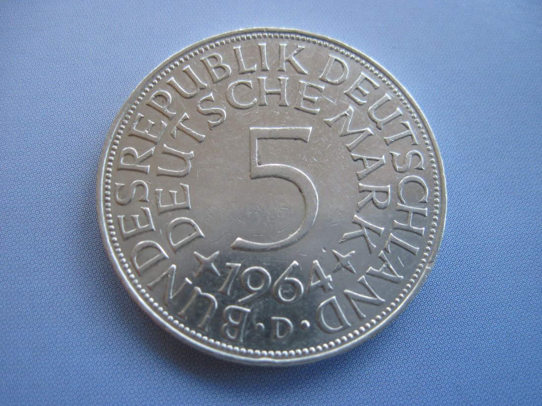  Deutschland 5 DM 1964 D alte Deutsche Mark, Silberadler, Heiermann   